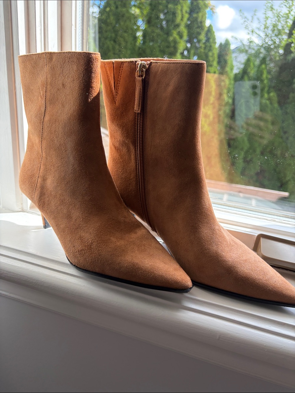 J. Crew Cognac Suede Pointed-Toe Ankle Booties